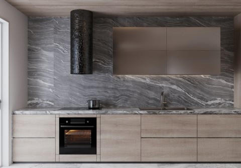 Handle-less minimalist kitchen cabinets in Melbourne with sleek modern design and clean lines