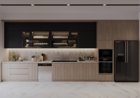 Modern and minimal kitchen cabinets with clean lines, handle-less finishes, and sleek design, showcasing contemporary cabinetry style for modern Melbourne homes.