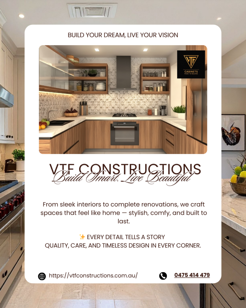 VTF Constructions custom cabinetry Melbourne project showcasing premium kitchen cabinets, luxury finishes, and expert craftsmanship trusted by Brighton homeowners.