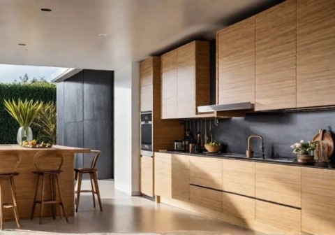 Bamboo kitchen cabinets Melbourne homeowners choose for sustainable kitchen design, featuring durable eco-friendly cabinetry, natural wood grain finishes, and modern custom kitchen storage.