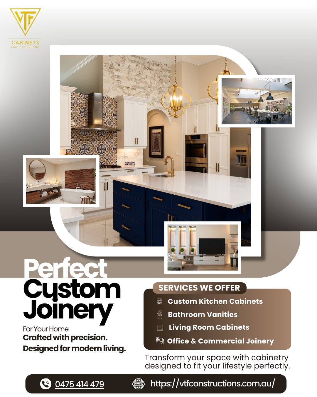 VTF Constructions trusted Cabinet Makers Airport West delivering custom cabinetry Melbourne, custom cabinets Melbourne, and premium storage solutions for modern homes