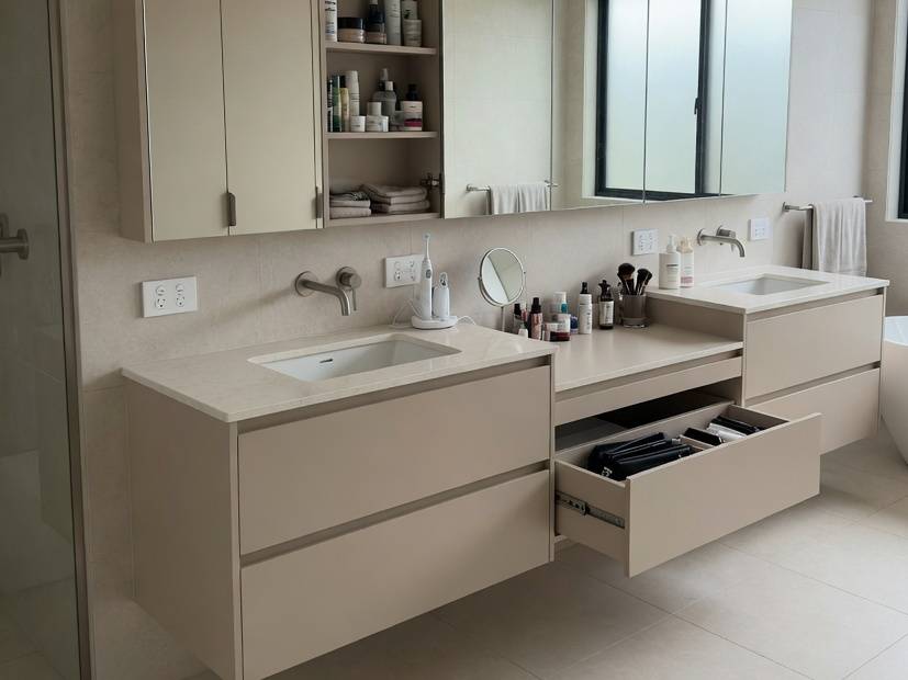 custom bathroom vanity with dressing cabinets Melbourne